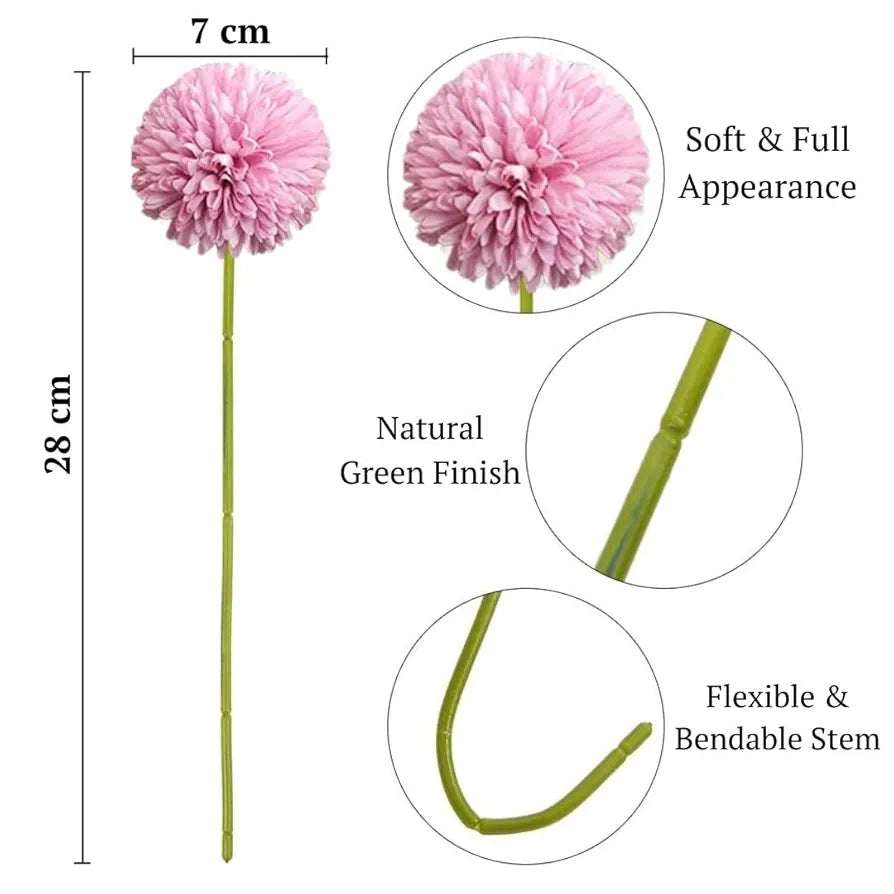 Artificial Chrysanthemum Hydrangea Ball Flower Sticks White