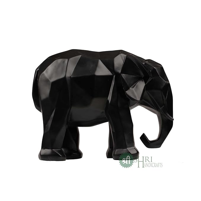 Indicast 8" Inch Abstract Black Elephant Sculpture Figurine Handicraft Home Desk Decor Geometric Resin Wildlife Statue | Black