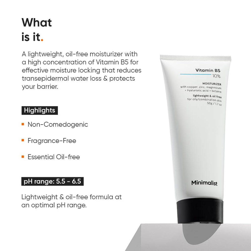 Minimalist Dehydrated Skin Moisturizer with 10% Vitamin B5 for Oily & Acne-Prone Skin | Oil-Free Hydration & Lightweight Gel Formula for Damaged Barrier Repair | Fast-Absorbing & Non-Sticky Lightweight Winter Cream | 50 grams