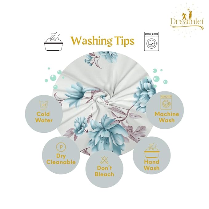 Dreamlet 180tc Cotton Feel All Around Elastic Fitted Bedsheets for Double Bed With 2 Pillow Covers | Off White & Blue
