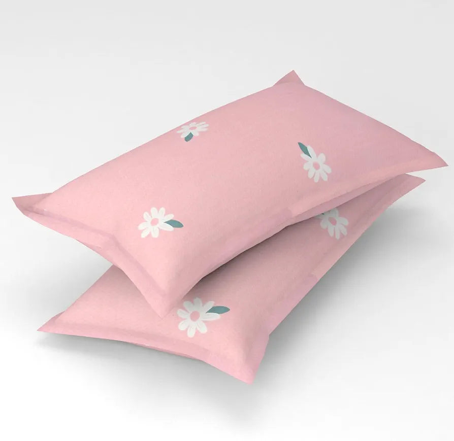 Homefab India 210 TC Glace Cotton Single BedSheet with 1 Pillow Cover Floral Pink