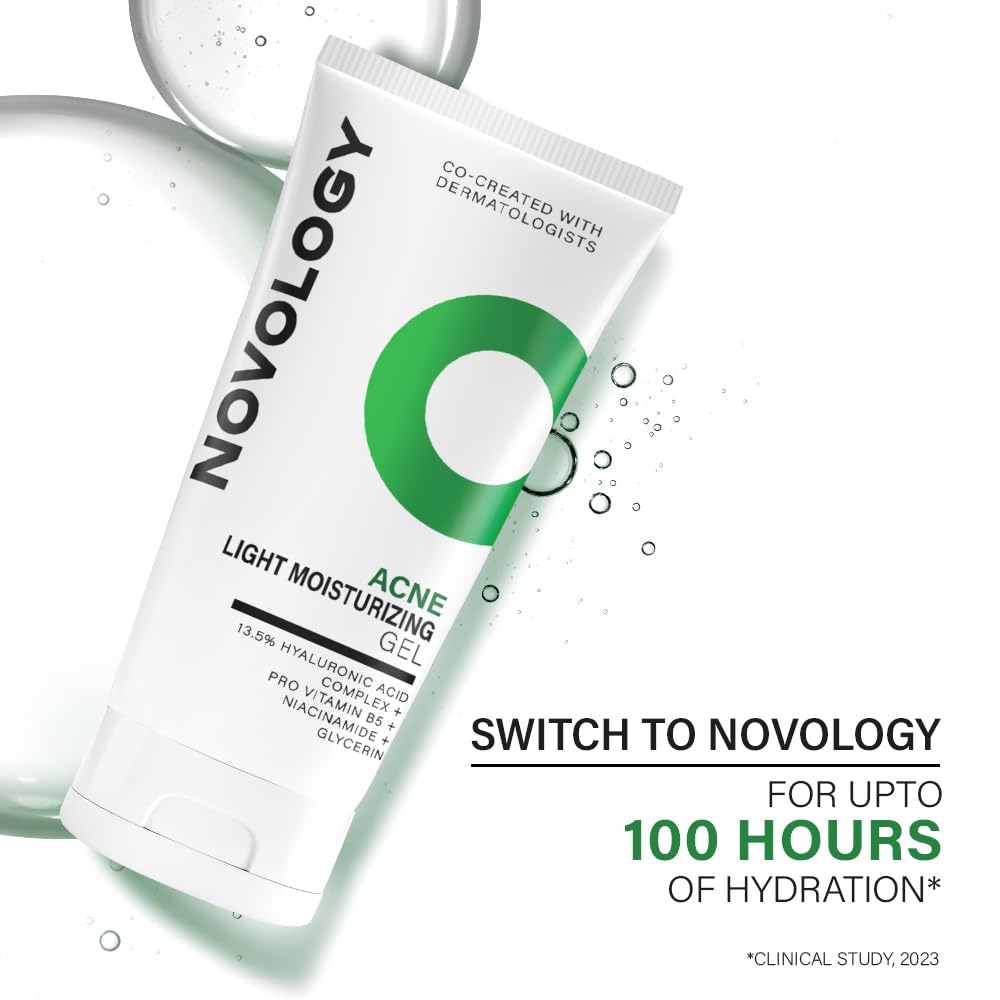 Novology Acne Light Moisturizing Gel with Hyaluronic Acid, Glycerin, Pro-Vitamin B5 & Niacinamide| 50 g