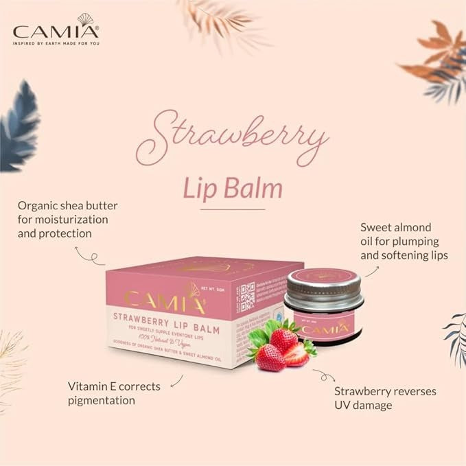 Camia - Natural Strawberry Lip Balm for Dry & Chapped Lips - 5 gms