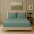 Trance Home Linen 300 TC Bamboo Fitted Queen Size Bedsheet Soft Breathable & Eco-Friendly Bedsheet with 2 Pillow Cover Colour Aqua Green