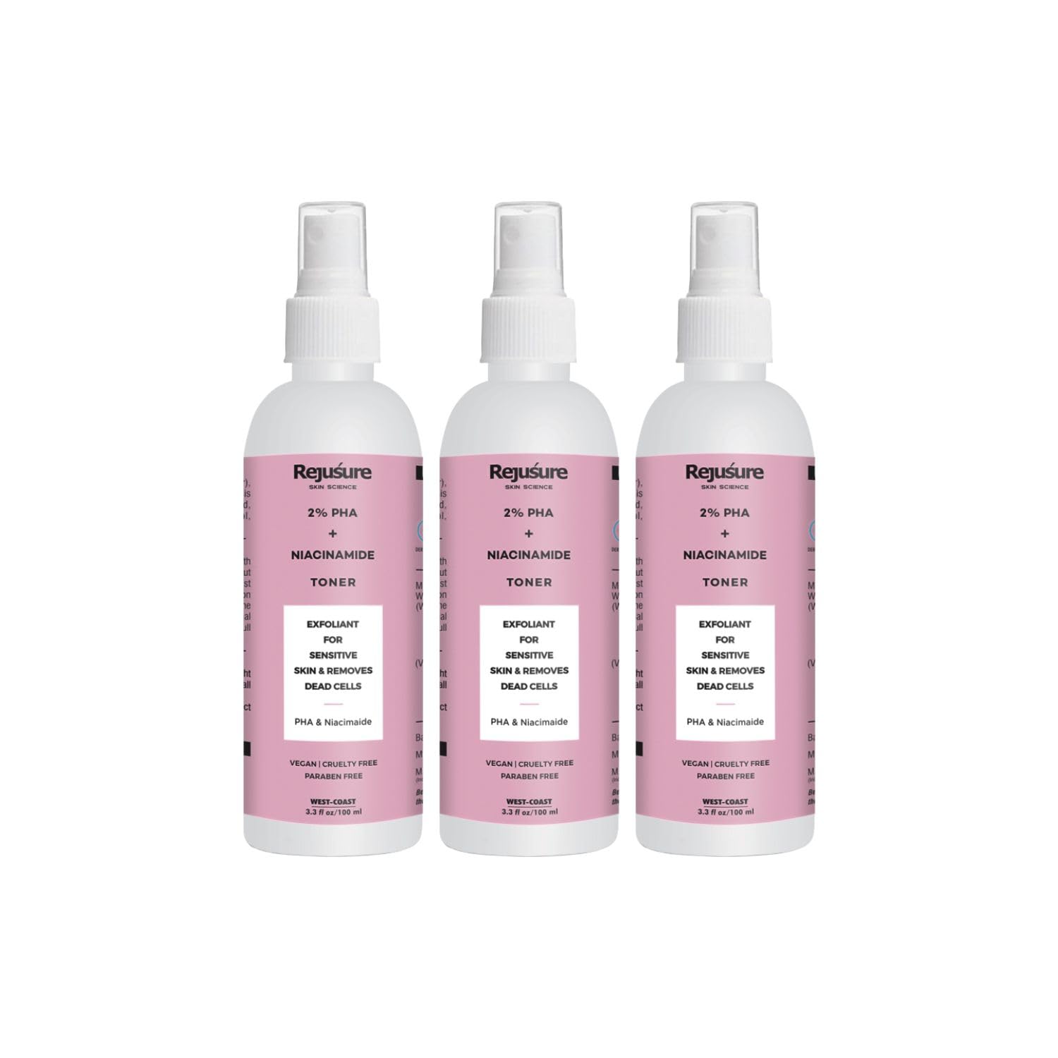 Rejusure PHA 2% + Niacinamide Alcohol Free Face Mist Toner - 100 Ml | Pack of 3