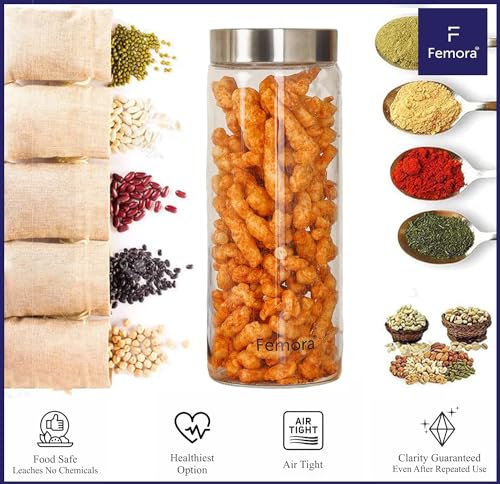 Femora Kitchen Storage Jars Borosilicate Glass With Steel Lid Air Tight Kitchen Jar and Container | 2200 Ml | Pack of 1