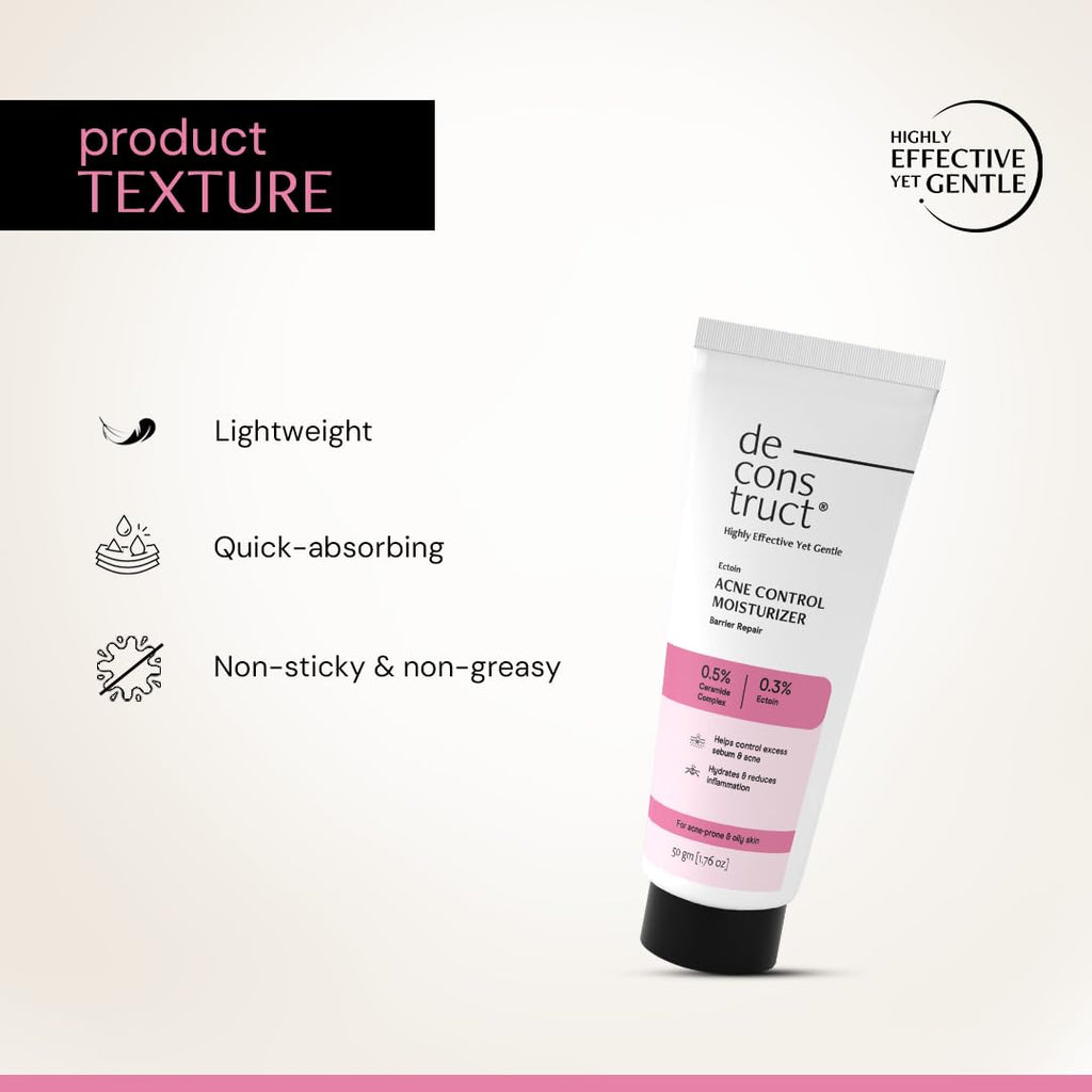 Deconstruct Acne Control Moisturiser with Ectoin & Ceramides for Acne Prone & Oily Skin | Lightweight & Non-Sticky | Soothing & Barrier Repair | Non-Comedogenic | For Men & Women | 50g
