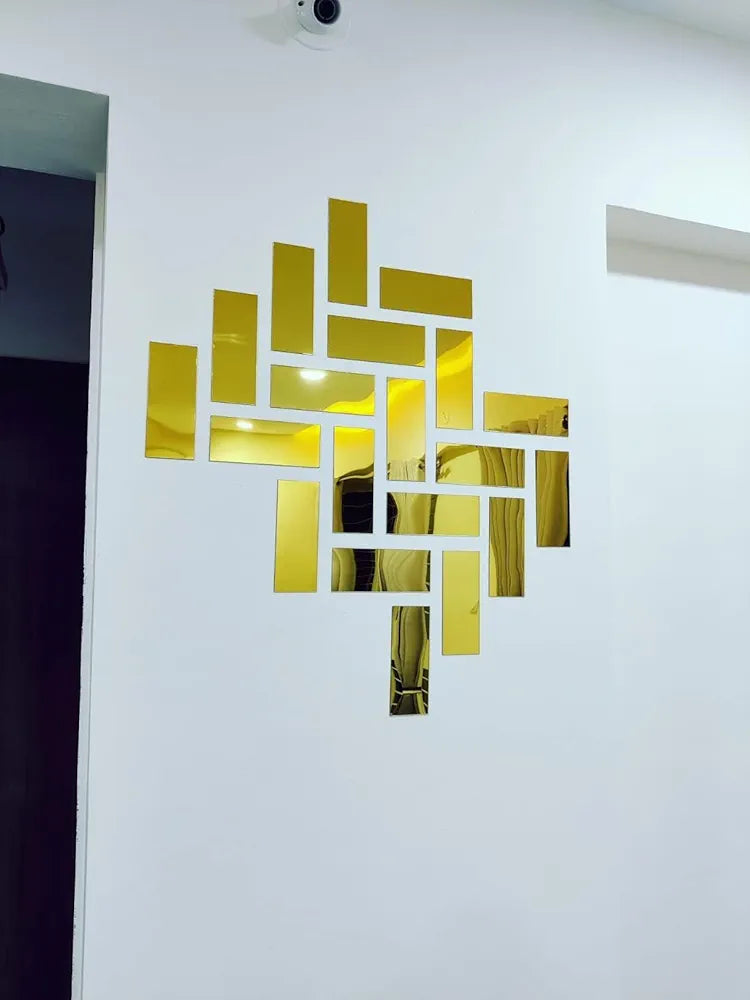 Bikri Kendra Ind 20 Rectangle Golden Mirror Stickers for Wall Decor Acrylic Self-Adhesive Stickers