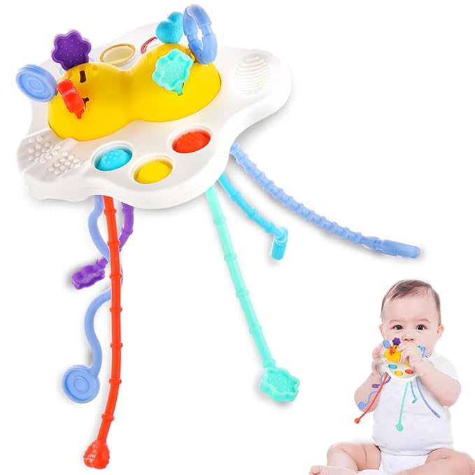 Wembley Montessori Sensory Pull String & Teether Toy for Babies 6-12 Months Multicolor