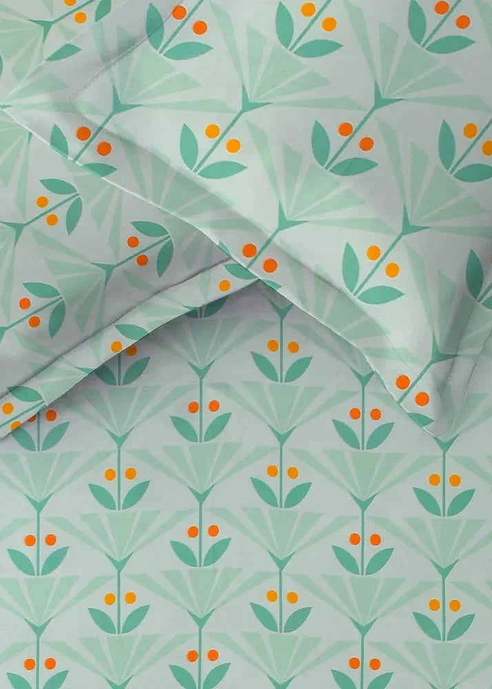 Homekart Premium Cotton Elastic Fitted Bedsheets with 2 King Size Pillow Covers Double Bed Flower Print Light Green Orange 200 tc - 220 tc