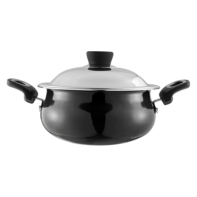 Vinod Hanos Hard Anodised Non Stick Handi with Lid - 3 Litre Junior | 3.25mm Thick | 5X Long Lasting