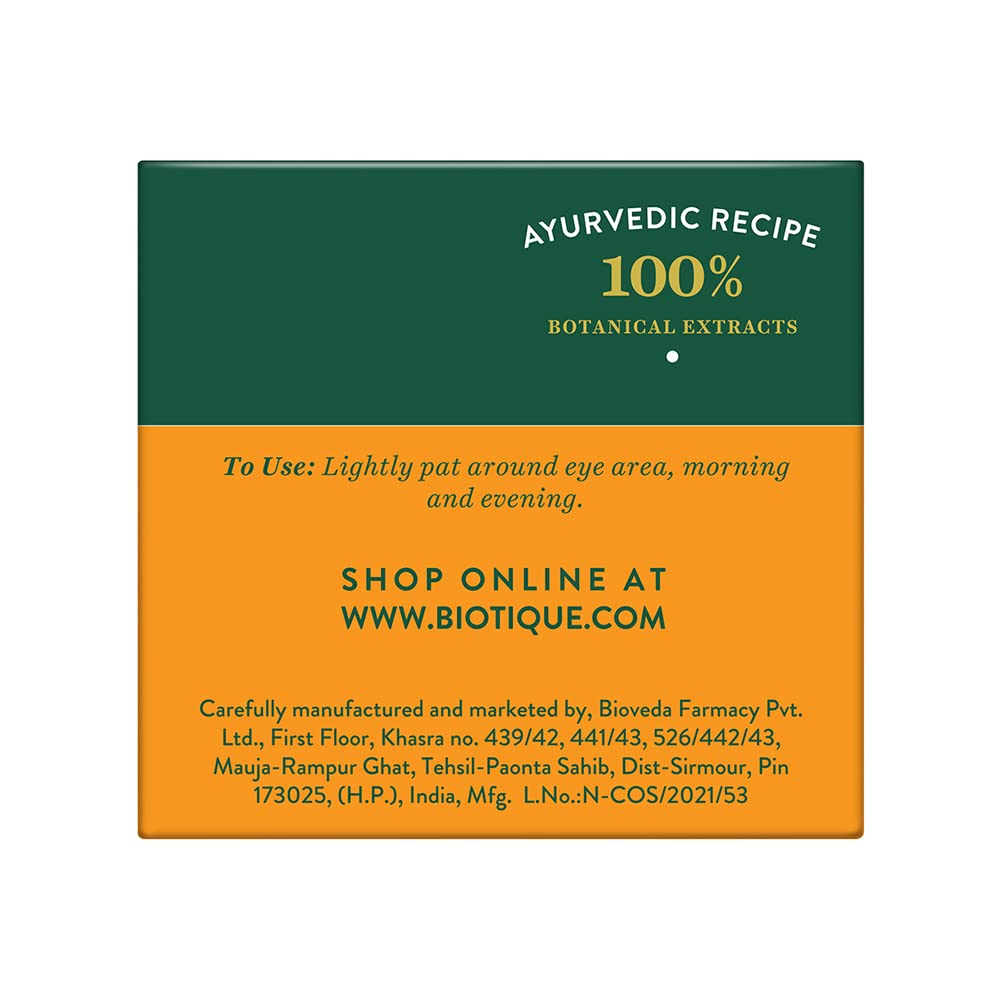 Biotique Almond Anti-Ageing Eye Cream| Ayurvedic and Organically Pure| Under Eye Cream for Dark Circles| Reduces Puffiness and Wrinkles |100% Botanical Extracts| Suitable for All Skin Types | 15gm