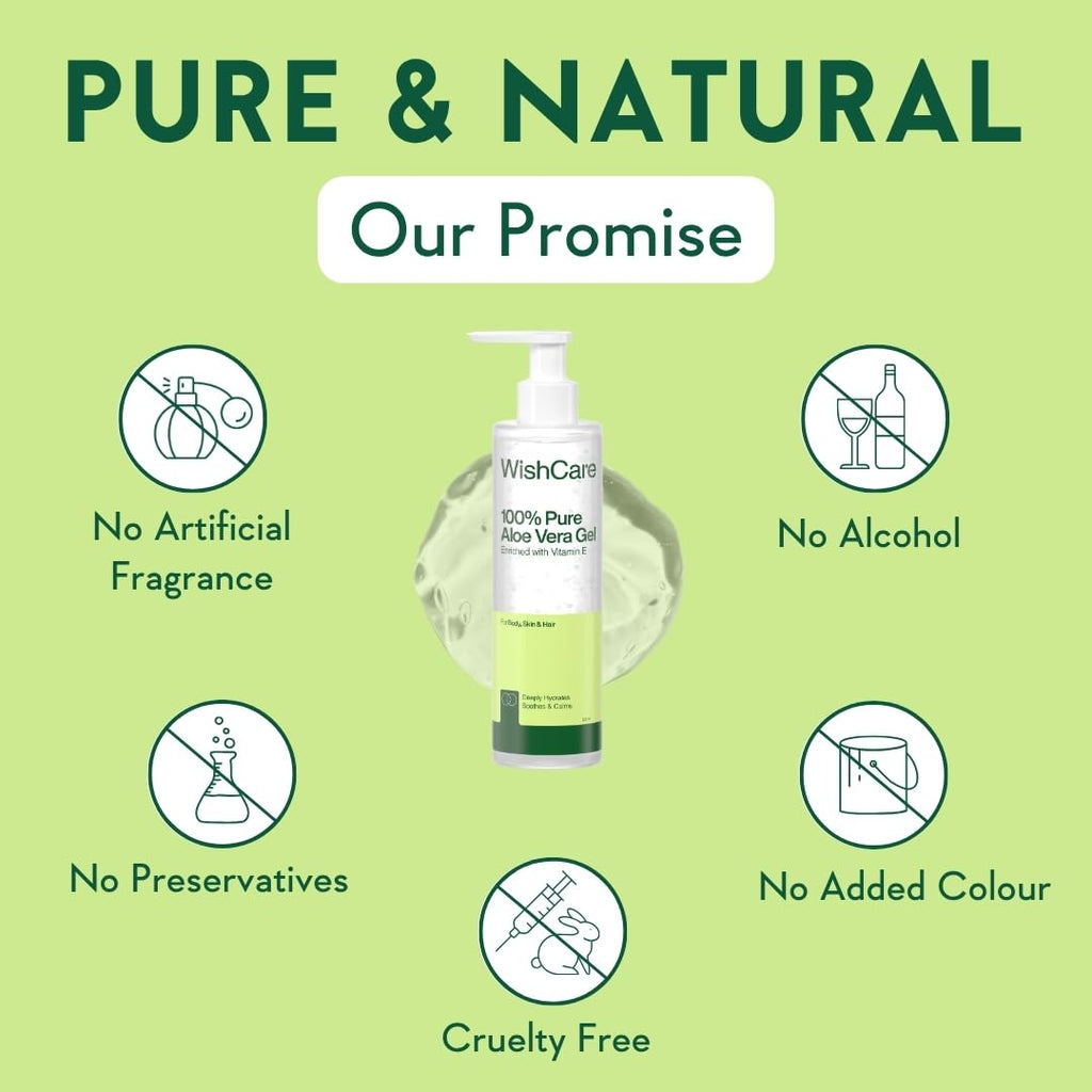 WishCare Pure & Natural Aloe Vera Gel for Skin, Face and Hair | For Hydrating, Moisturizing & Soothing Skin | For Men and Women | 200ml