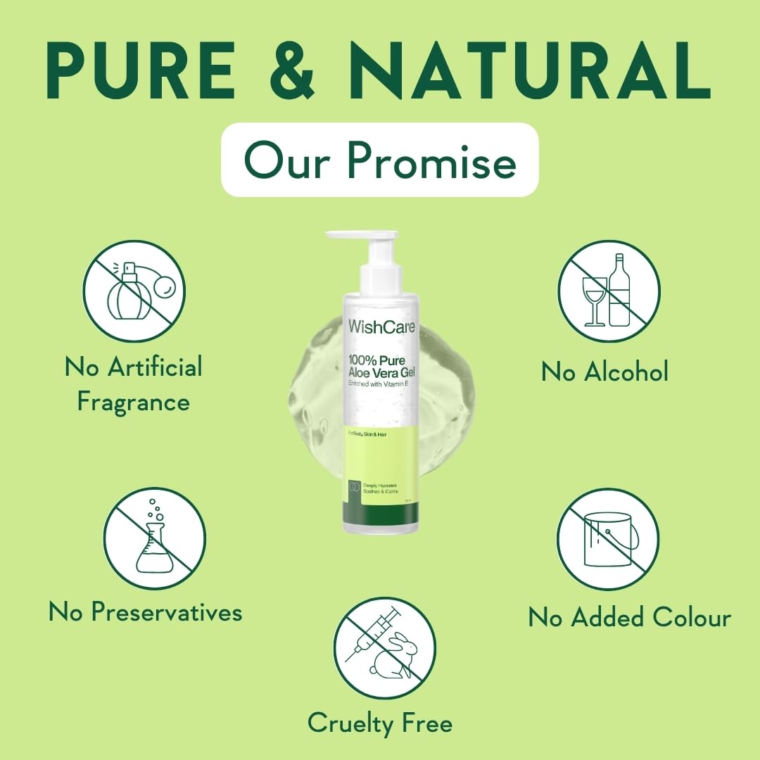 WishCare Pure & Natural Aloe Vera Gel for Skin, Face and Hair | For Hydrating, Moisturizing & Soothing Skin | For Men and Women | 200ml