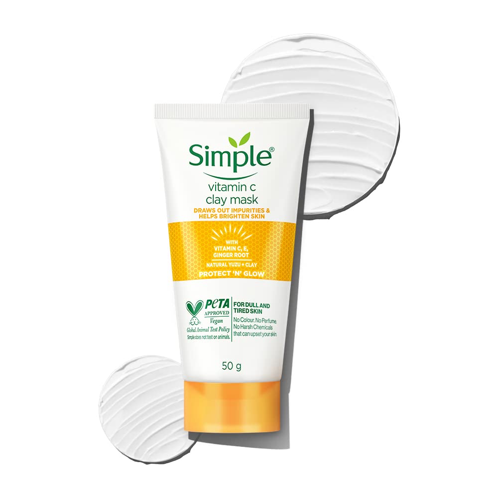 Simple Protect N Glow Vitamin C Brighten Clay Mask| With Yuzu Lemon| For all Skin Types| No Colour|| Perfume| No Harsh Chemicals & Parabens| Tested on Sensitive Skin|| 150 ml