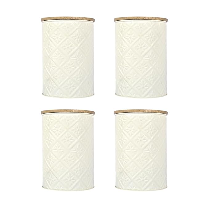 Femora Kitchen Storage Jars Tin Jar With Wooden Lid Air Tight Jar | 900 Ml | Pack of 4