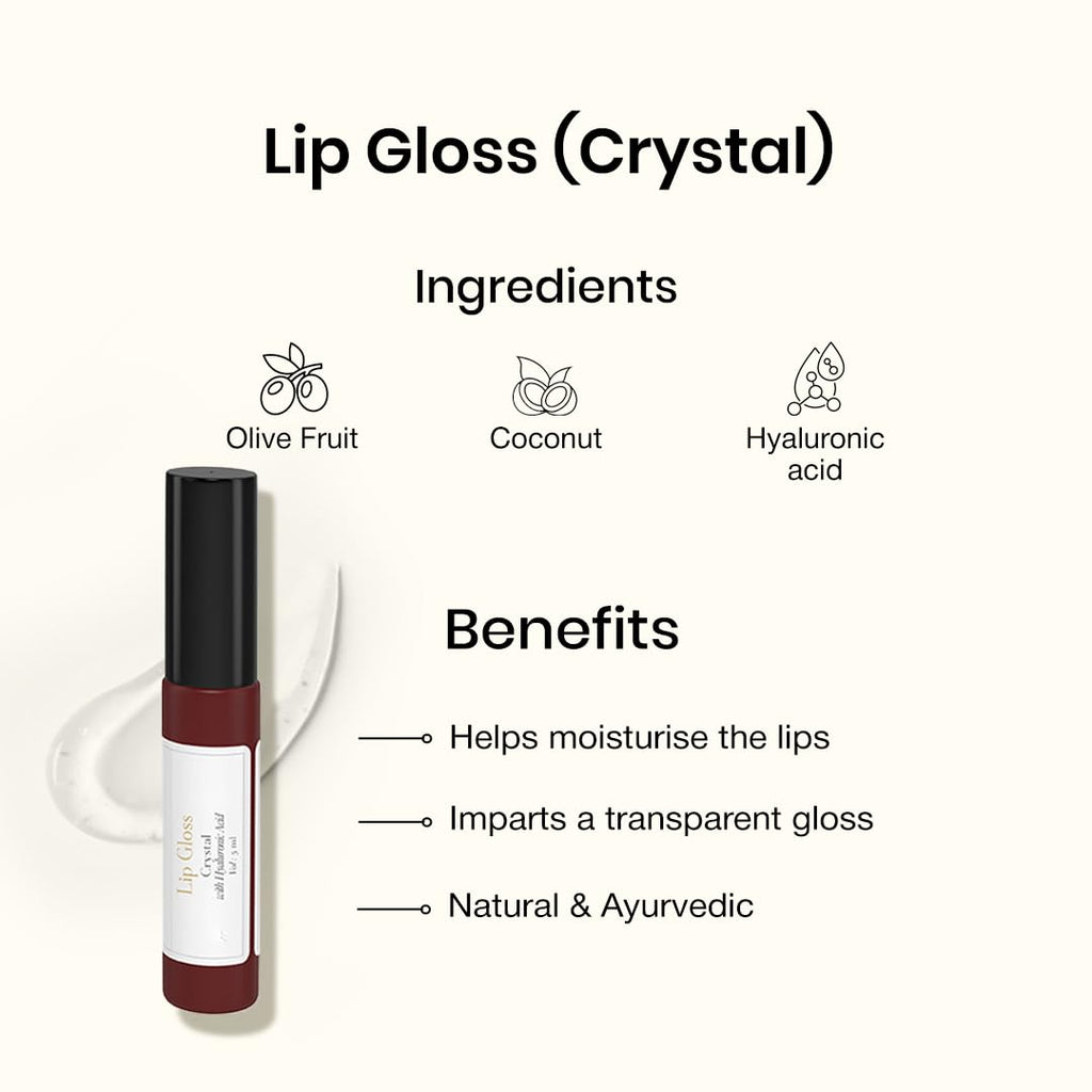 Sadhev Ayurvedic Crystal Lip Gloss With Hyaluronic Acid & Almond | Natural Glossy Shine | Hydrates, Plumps & Nourishes Lips (5 ml)