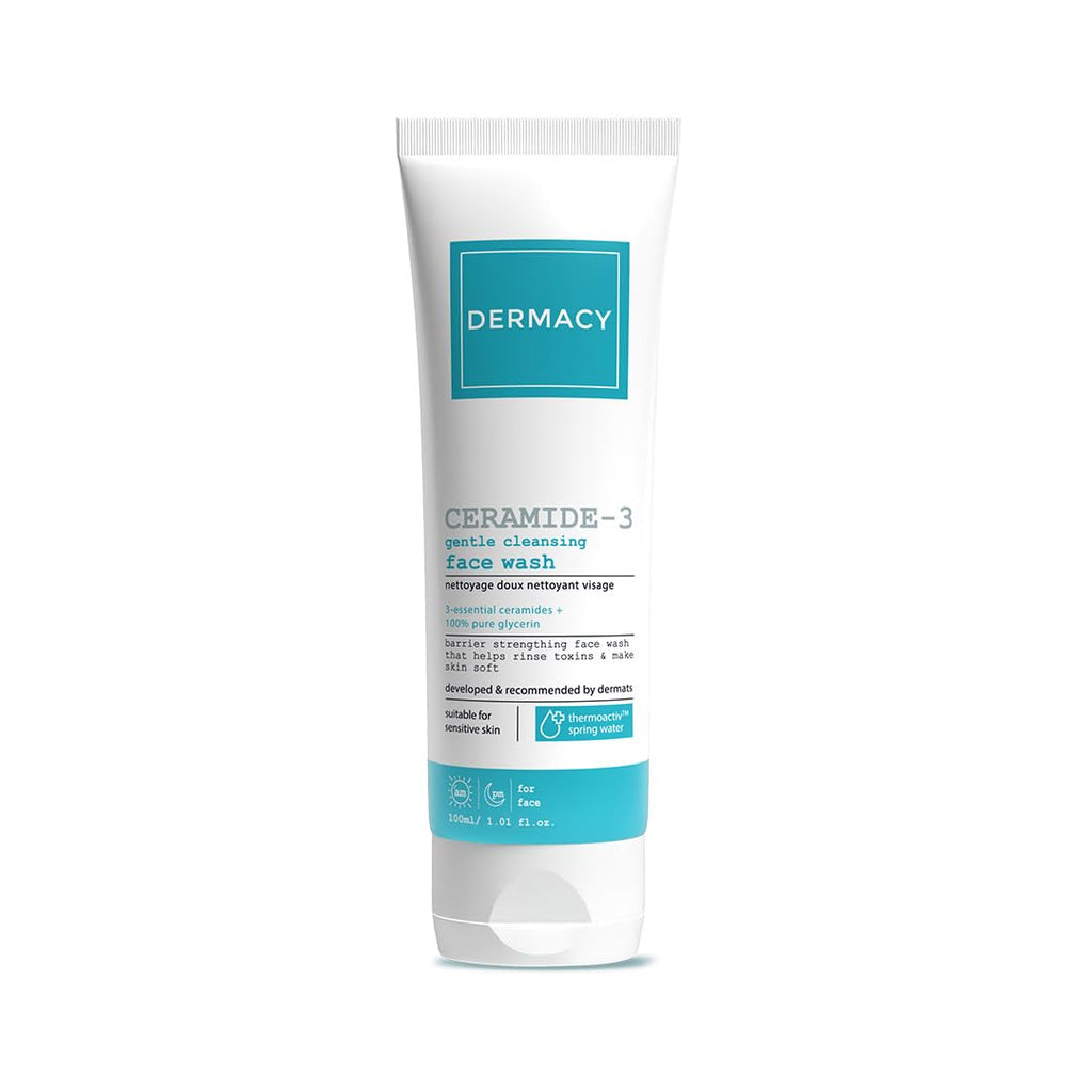 Dermacy Ceramide - 3 Gentle Cleansing Face Wash | Barrier - Strengthening Face Wash That Helps Rinse Toxins & Make Skin Soft | 3 - Essential Ceramides + 2.5% Hyaluronic Acid Complex + ThermoActiv Spring Water|For Sensitive Skin|100ml