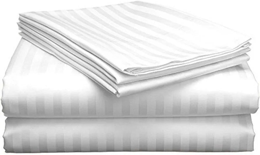 Purav Light Microfiber Flat Double Bed Bedsheet Plain Striped Cotton Bedsheet with 2 Pillow Covers for King Size Bed 340 TC Breathable White Color