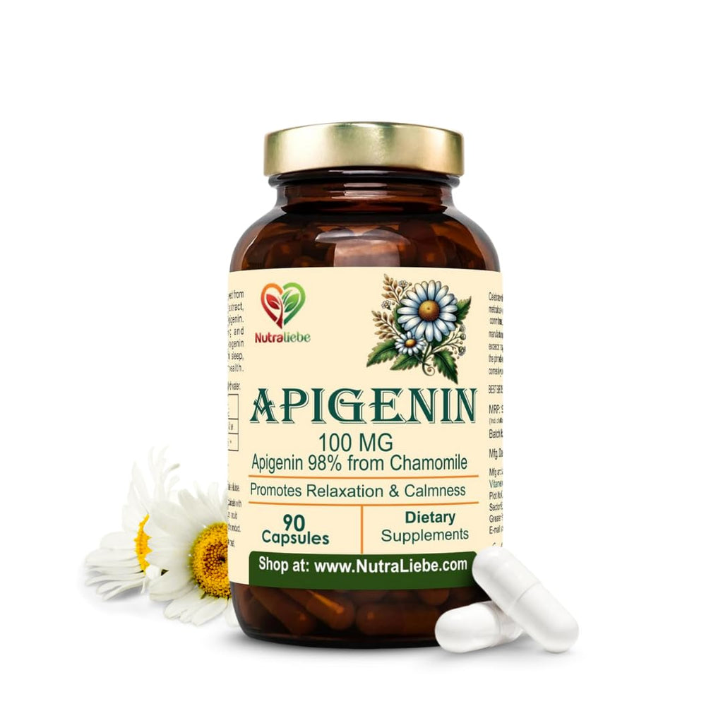 Nutraliebe Apigenin 100 mg â€“ Chamomile Extract Supplement â€“ Natural Sleep & Anxiety Support â€“ Non-GMO, Vegan â€“ 90 Veg Capsules