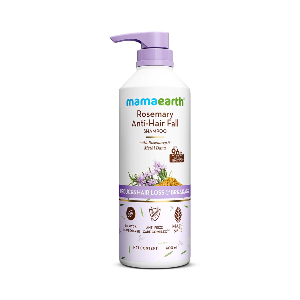 Mamaearth Rosemary Anti-Hair Fall Shampoo With Rosemary & Methi Dana For Reducing Hair Loss & Breakage,Gives Up To 94% Stronger Hair,Up To 93% Less Hair Fall |Sulphate Free Shampoo |For Unisex,600 Ml