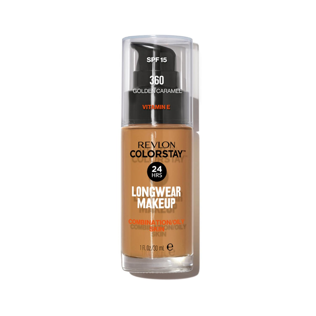 Revlon Liquid Foundation, ColorStay Face Makeup for Combination & Oily Skin, SPF 15, Longwear Medium-Full Coverage with Matte Finish, Golden Caramel, 1 Fl Oz