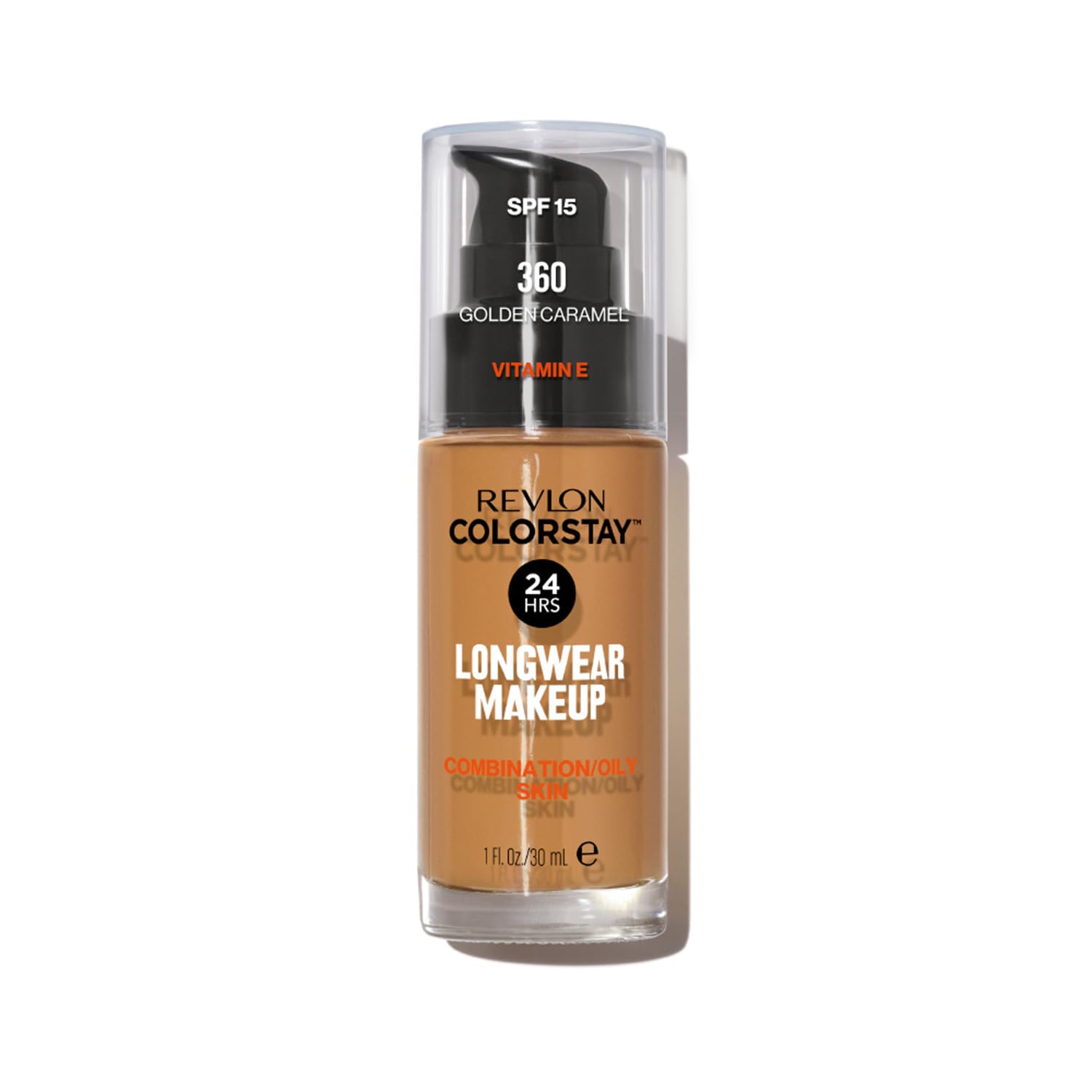 Revlon Liquid Foundation, ColorStay Face Makeup for Combination & Oily Skin, SPF 15, Longwear Medium-Full Coverage with Matte Finish, Golden Caramel, 1 Fl Oz