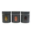Femora Carbon Steel Jar for Kitchen Storage With Clear Glass Window and Carbon Steel Lid | 300 Ml | Set of 3 | of Lids | Black