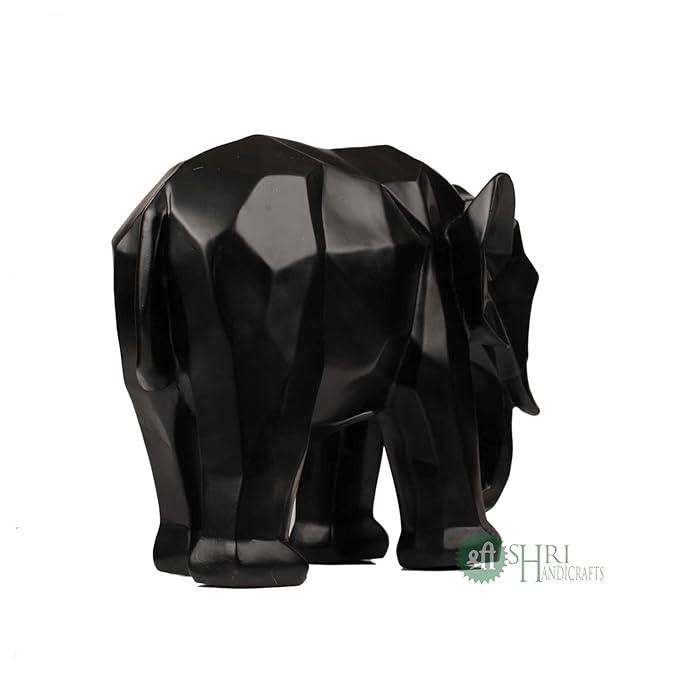Indicast 8" Inch Abstract Black Elephant Sculpture Figurine Handicraft Home Desk Decor Geometric Resin Wildlife Statue | Black