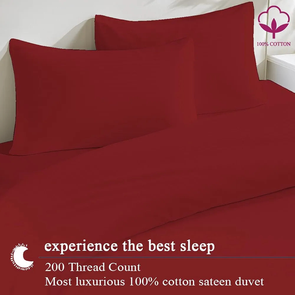 Trance Home Linen Zippered 100% Cotton 200 TC Satin Stripe Queen Duvet Cover Quilt Cover with 2 Pillow Covers Colour Maroon