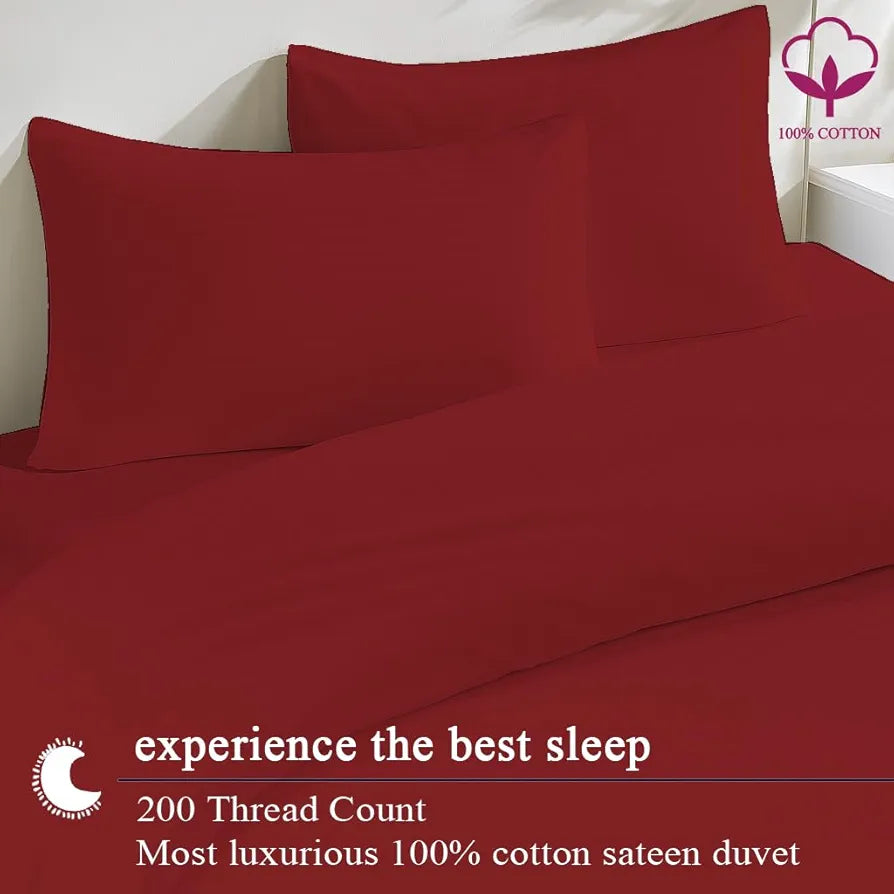 Trance Home Linen Zippered 100% Cotton 200TC Satin Stripe King Size Duvet Cover Quilt Cover Blanket Cover Razai Comforter Cover with 2 Pillow Covers Colour Maroon