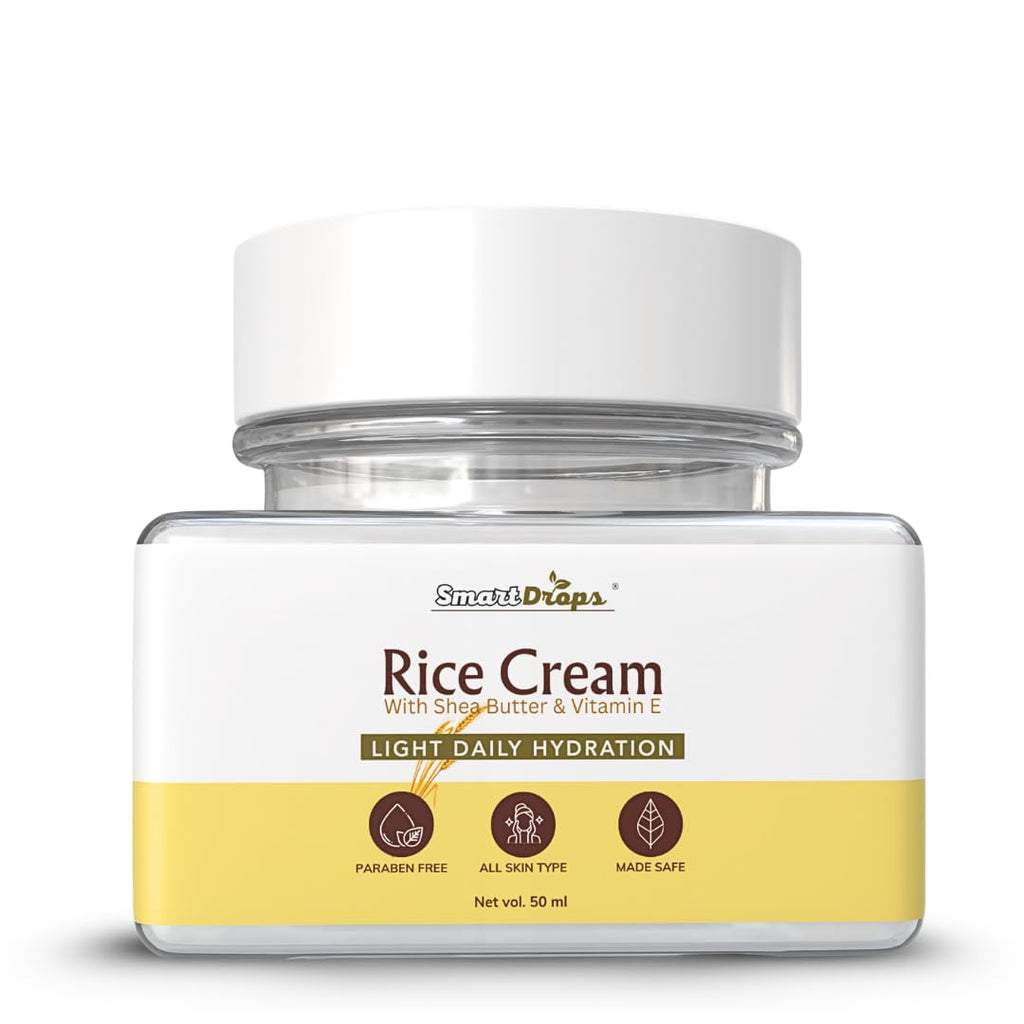 Smartdrops Rice Face Cream with Shea Butter and Vitamin E Light Daily Hydration Skin Care Cream, Daily Glow Light Moisturizing Cream - 50 g (Pack 1)