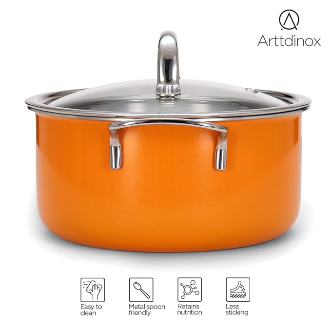 Arttdinox Vida Stainless Steel Triply Pot With Glass Lid for Biryani | 20 Cm | 3 Ltr | Rivetless Handle | Jindal Stainless