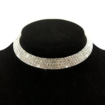 Silver-Toned Alloy Rhinestones Studded Choker Necklace - The Pari