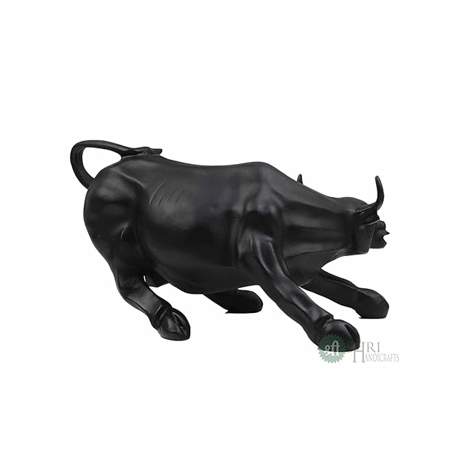 Indicast Resin 10" Inch Geometric Statue Bull Sculpture Ornament Abstract Animal Figurines Room Desk Decor | Black