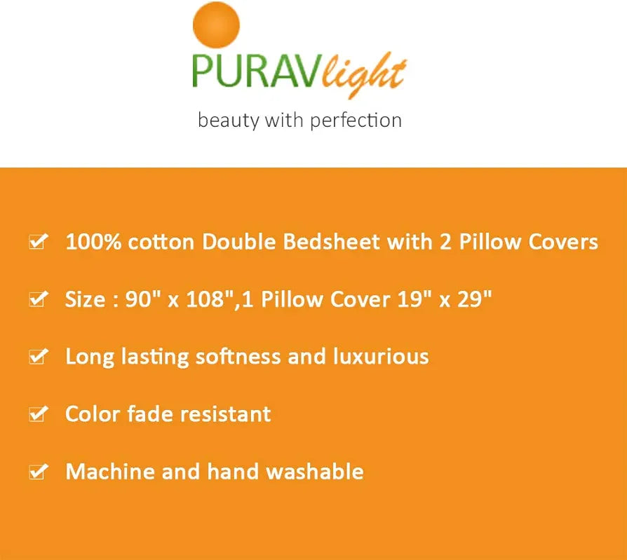 Purav Light Microfiber Flat Double Bed Bedsheet Plain Striped Cotton Bedsheet with 2 Pillow Covers for King Size Bed 340 TC Breathable White Color