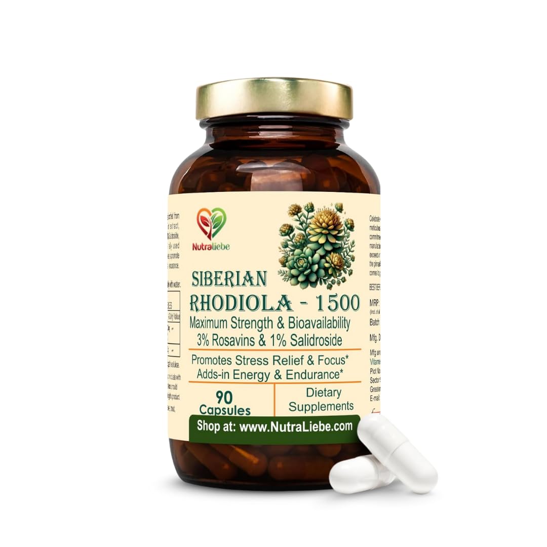 Nutraliebe Rhodiola Rosea 1000 mg â€“ 3% Rosavins & 1% Salidroside â€“ Adaptogenic Stress & Focus Support â€“ Siberian Root Extract â€“ 90 Capsules