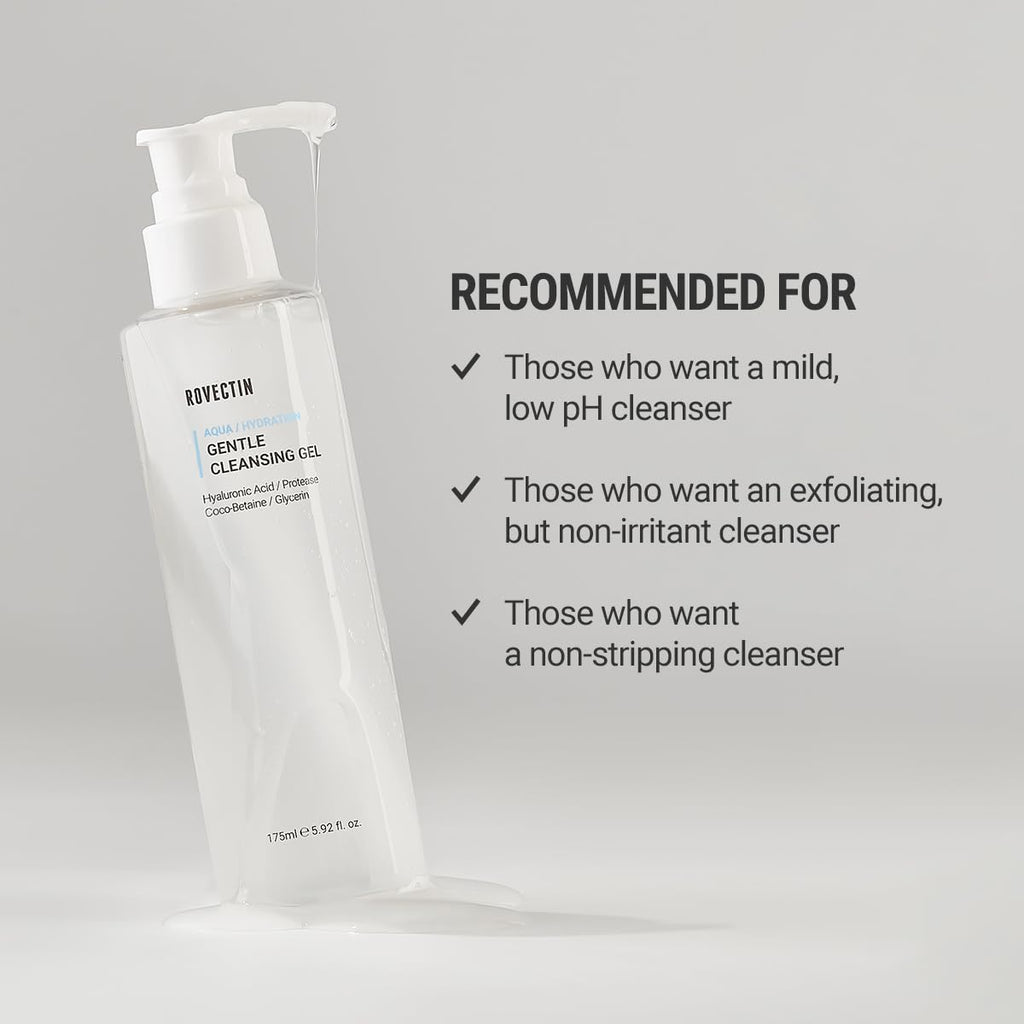 ROVECTIN Aqua Cleansing Gel (Conditioning Cleanser) Hydrating pH Balanced Facial Wash for Sensitive, Dry Skin | No Stripping, Fragrance-Free | Vegan, Korean Skincare