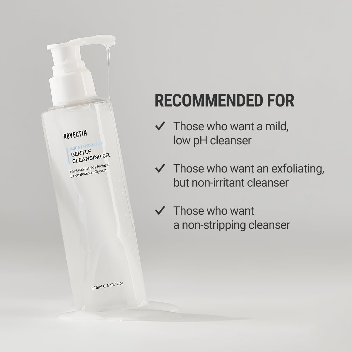 ROVECTIN Aqua Cleansing Gel (Conditioning Cleanser) Hydrating pH Balanced Facial Wash for Sensitive, Dry Skin | No Stripping, Fragrance-Free | Vegan, Korean Skincare