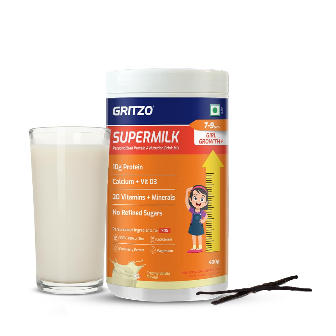 Gritzo SuperMilk Height+ (7-9y Girls), 10g Protein (Creamy Vanilla)