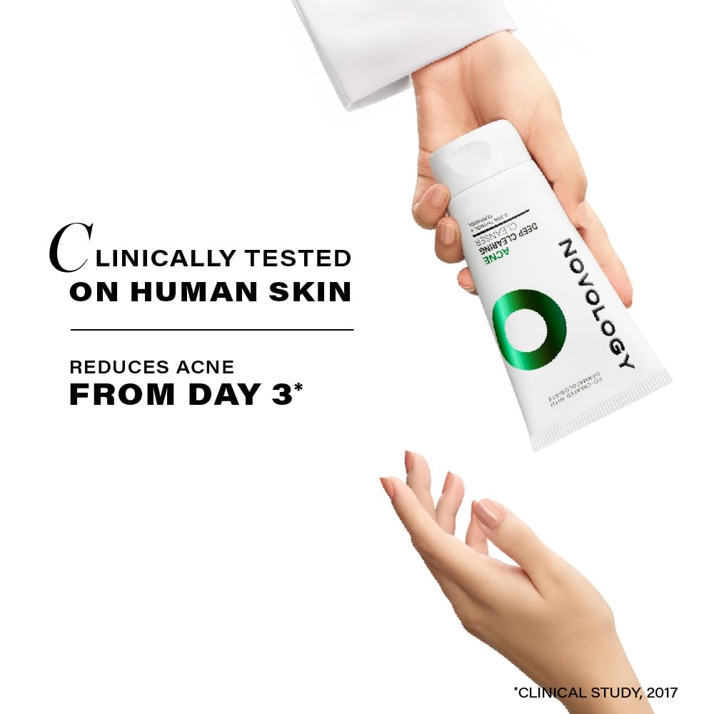 Novology Acne Deep Clearing Cleanser with Thymol+Terpineol| Face Wash for Acne,Whiteheads,Blackheads| Gentle, Non-Drying Formula, Suitable for Sensitive skin| 100g