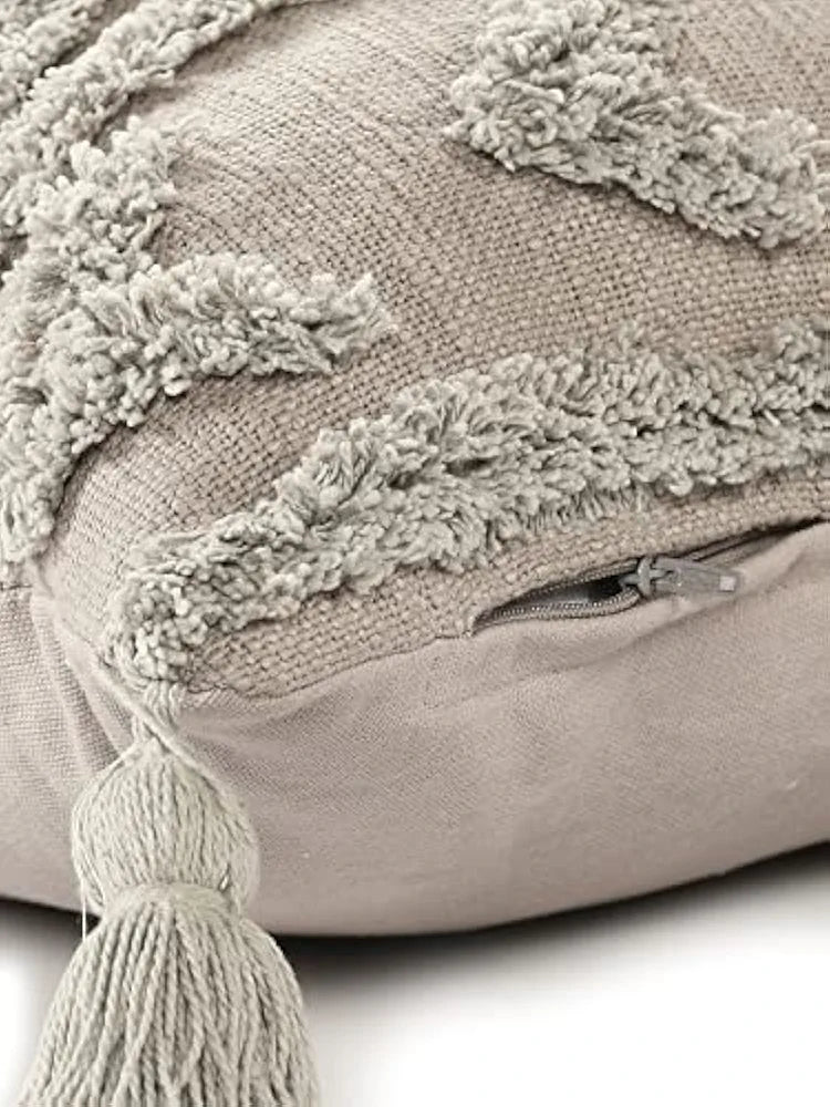 Sashaa World Tasselled And Tufted Cushion Cover Colour Grey