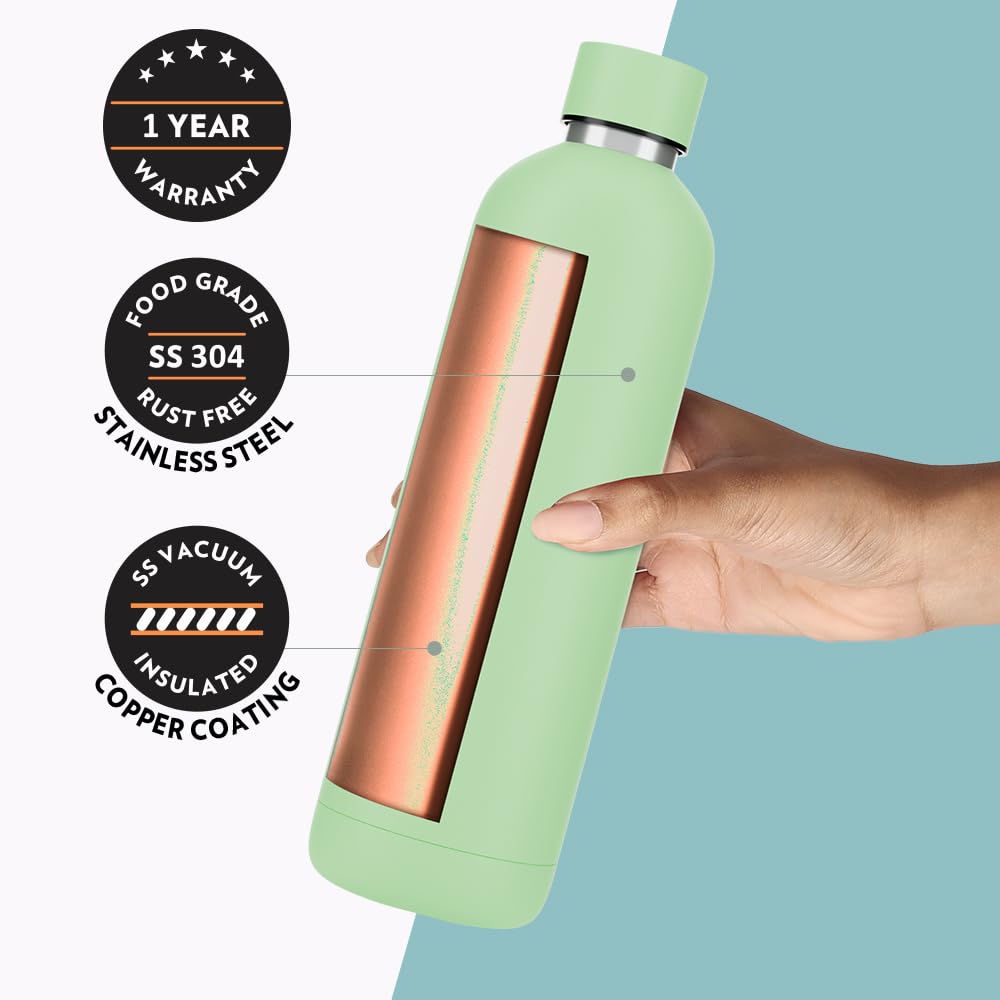 Borosil Hydra Pacific Stainless 700 Ml Insulated Water Bottle | Blue Stainless Steel Bottle | Double Wall Vacuum Insulation | 12 Hours Hot & Cold