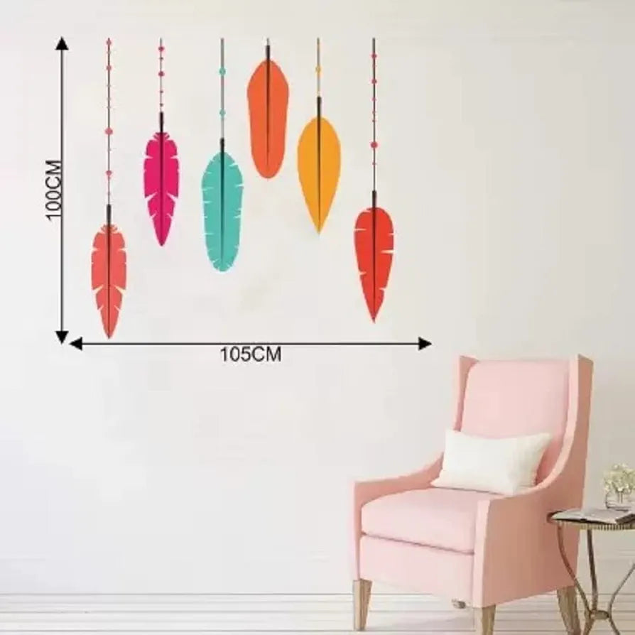 Rangoli Vinyl New Modern Art Beautiful Multicolor Feathers Large Wall Sticker Size 160Cm*70Cm, Self-Adhesive