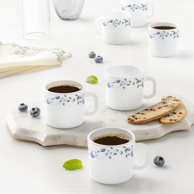 Larah By Borosil  Helena Opalware Cup | Set of 6 Pieces | White