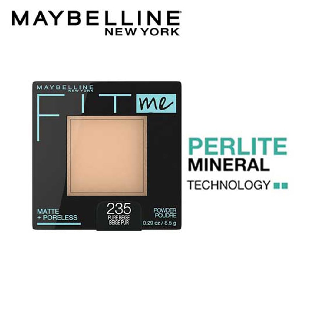Maybelline New York Powder Foundation, Pressed Powder Compact, Mattifies Oily, Normal Skin, Incl. Mirror and Applicator, Fit Me, 235 Pure Beige, 8.5g