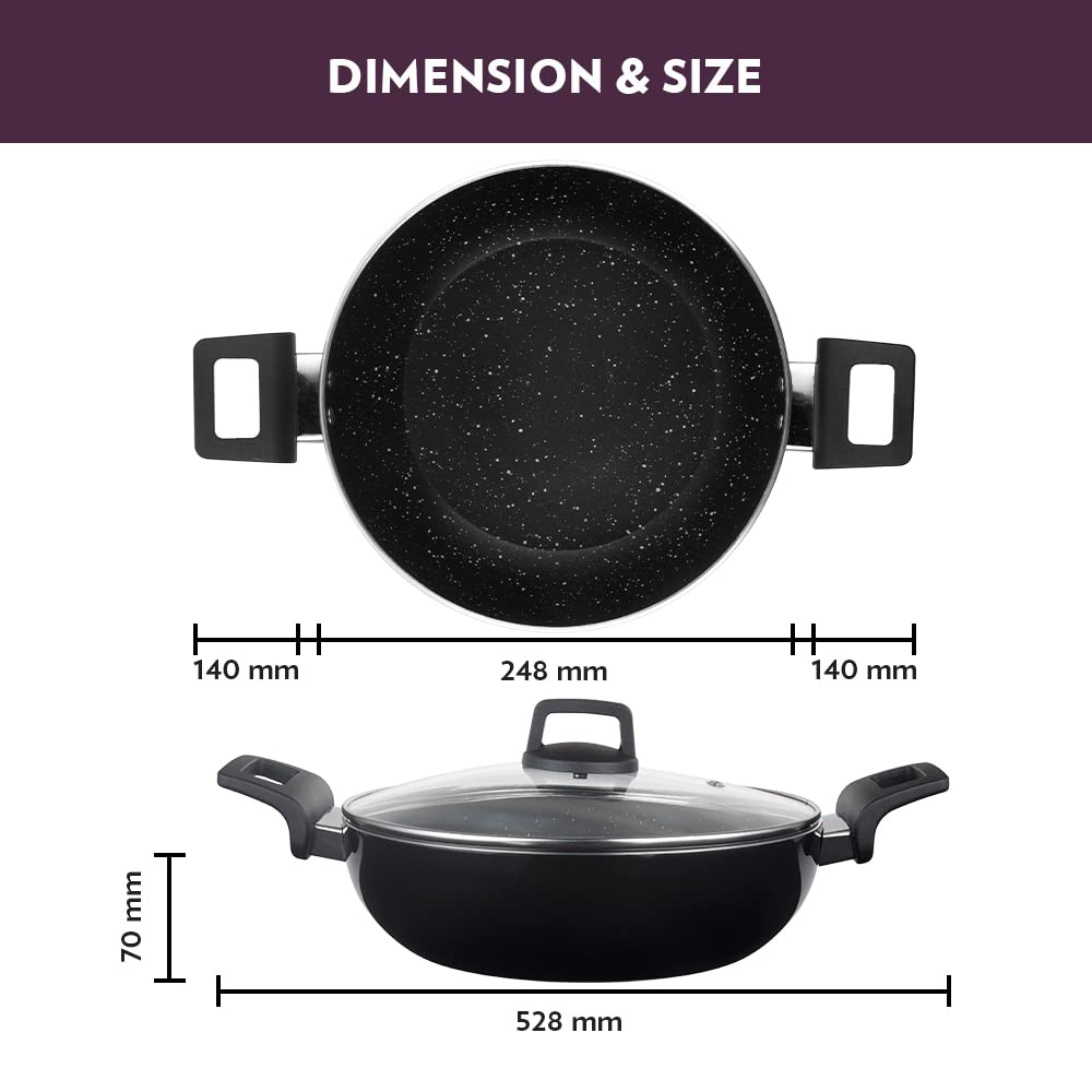 Borosil Granito Non-stick Kadhai With Glass Lid | Induction Friendly | Granite Finish | Pfoa-free | 24 Cm Diameter