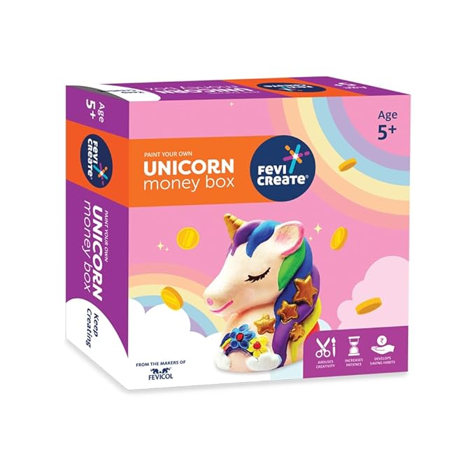 Fevicreate Unicorn Money Box Art and Craft Kit Learn Saving Skills & Gain Financial Knowledge Creative Toys for Kids 5+ Years