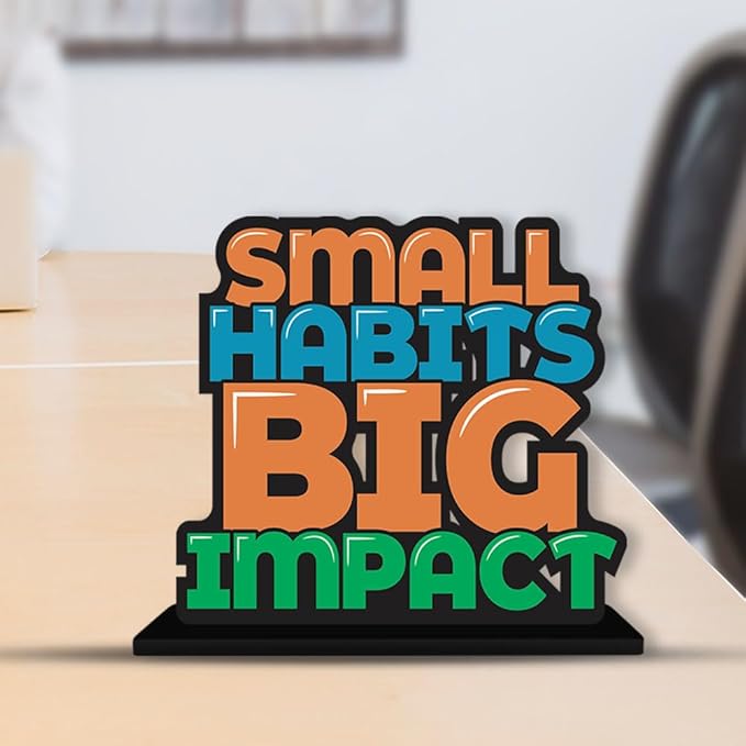Art Vibes Wooden Idols and Figurine Small Habits Big Impact Positive Quotes Table Decor for Office Desk Showpiece