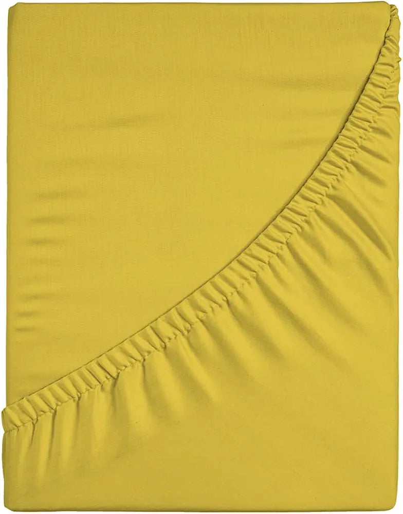 Layers Be Bold Cotton Elastic Fitted King Size Bedsheet for King Size Bed All Season Moisture Absorbent 140 TC Yellow